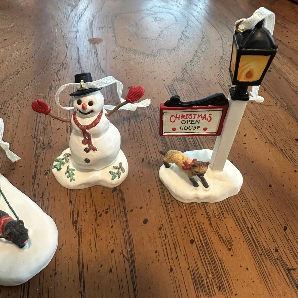 Thomas Kinkade‎ Victorian Christmas Ornament Set Snowman 2001 Hallmark